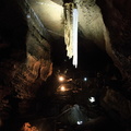 Ireland-0550-Here you can see the dead stalactite. The darker one is older and eventually the water supply was cut off and the new lighter colored one formed completely independent of the old one.